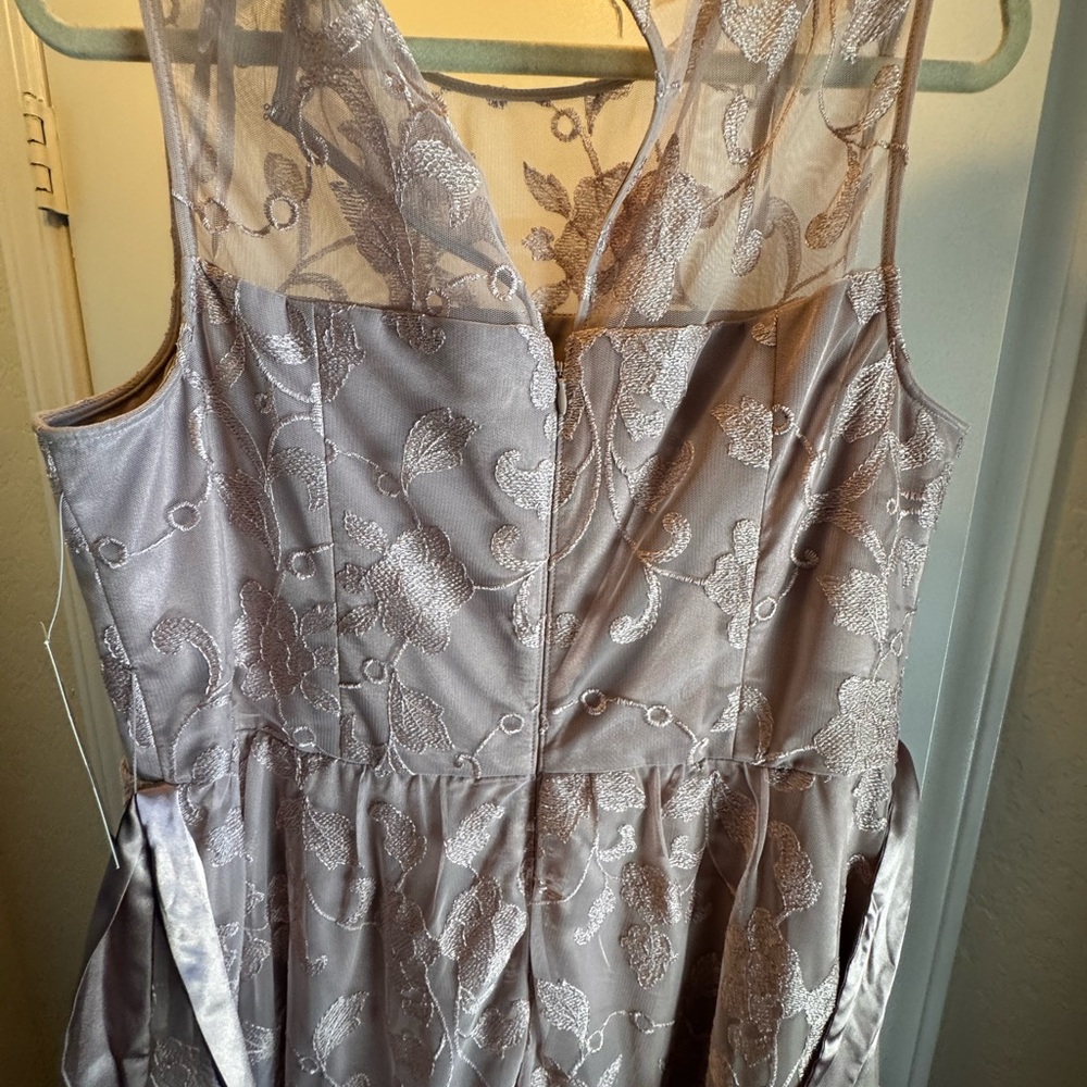 Embroidered Mesh Bodice A-Line Dress in Dusty Rose